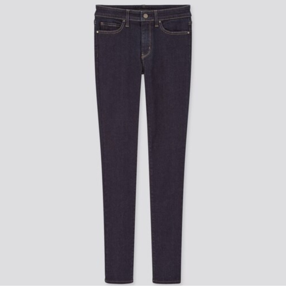 Uniqlo 5 pocket low rise cotton blend comfy stretch dark wash Skinny Jeans 26